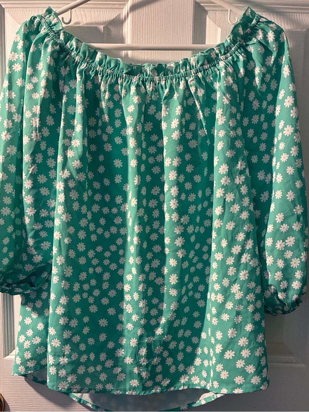 Off-Shoulder Green Daisy Print Women’s Top